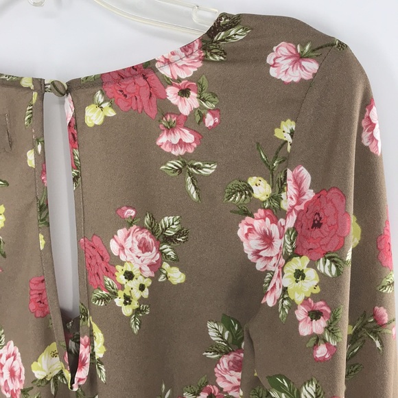 Show Me Your Mumu Floral Tropical Print Top Tan/Pink High Low Size Small V-neck - Picture 7 of 13
